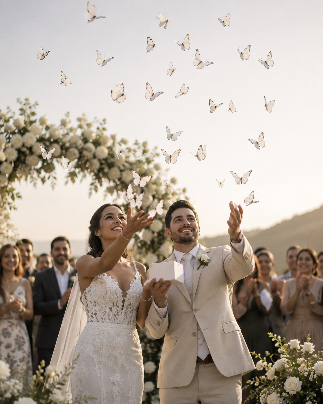 Cientos de mariposas volando durante una liberación